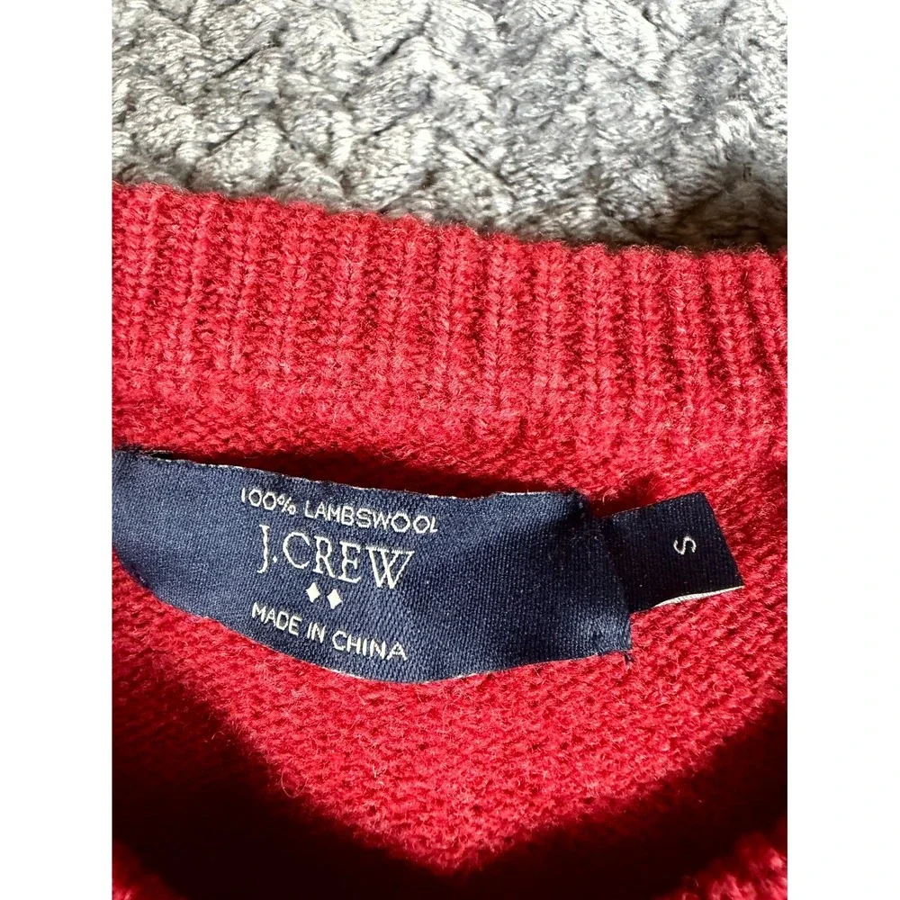J.Crew Lambswool Sweater‎ Womens Small Red Extra Cozy Soft Ribbed Knit Crew Neck